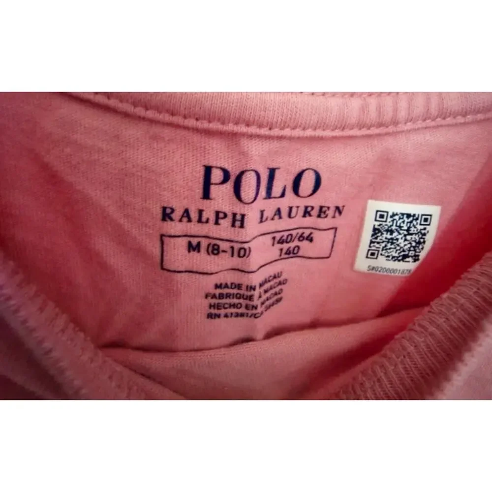 Polo Ralph Lauren Girls M 8-10 Pink Polo Bear Ruffle Hem T-Shirt Dress Cotton